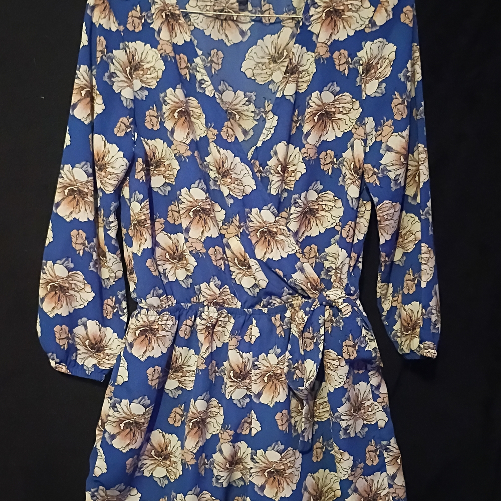 One Clothing Blue Dress with Cream Floral Pattern